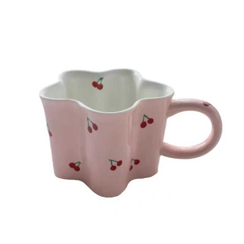 Plum Blossom Cute Girl Ceramic Cup Creative High Value Mug Pink Cherry Water Bottle Childrens Breakfast Milk Cups 320ml H260323