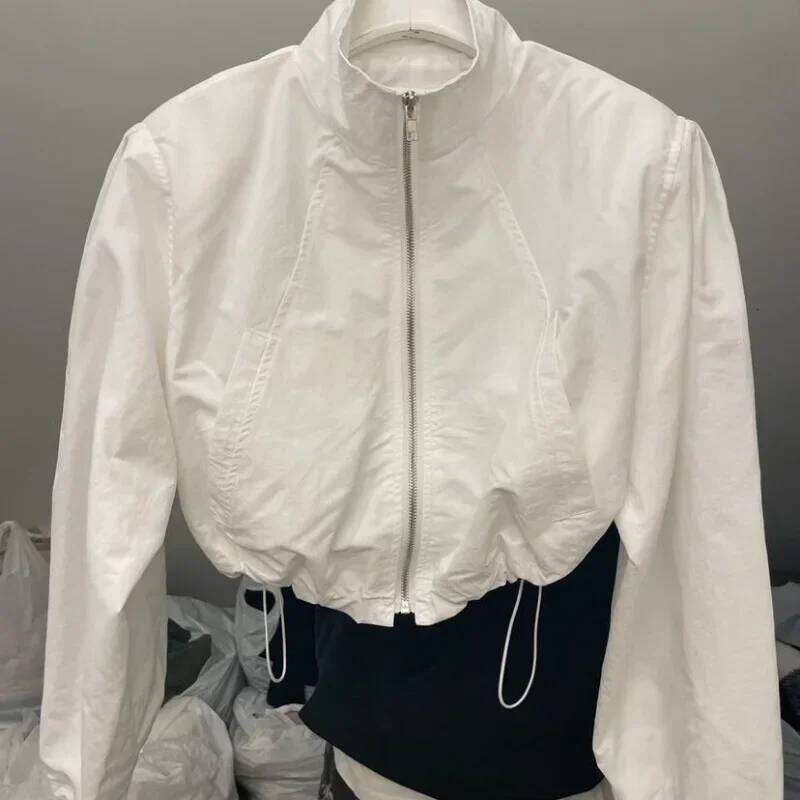 Autumn Vintage Women's Windbreaker Cropped Jackets Harajuku Oversized Streetwear Long Sleeve Casual Fashion Female Elegant Top 26W0323