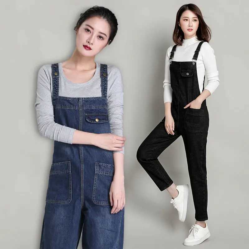 S-8XL Loose Size Jumpsuit Womens Jeans Rompers New Retro Big Pocket Denim Overalls Casual Fashion Large Size Denim Jeans Pants M260323