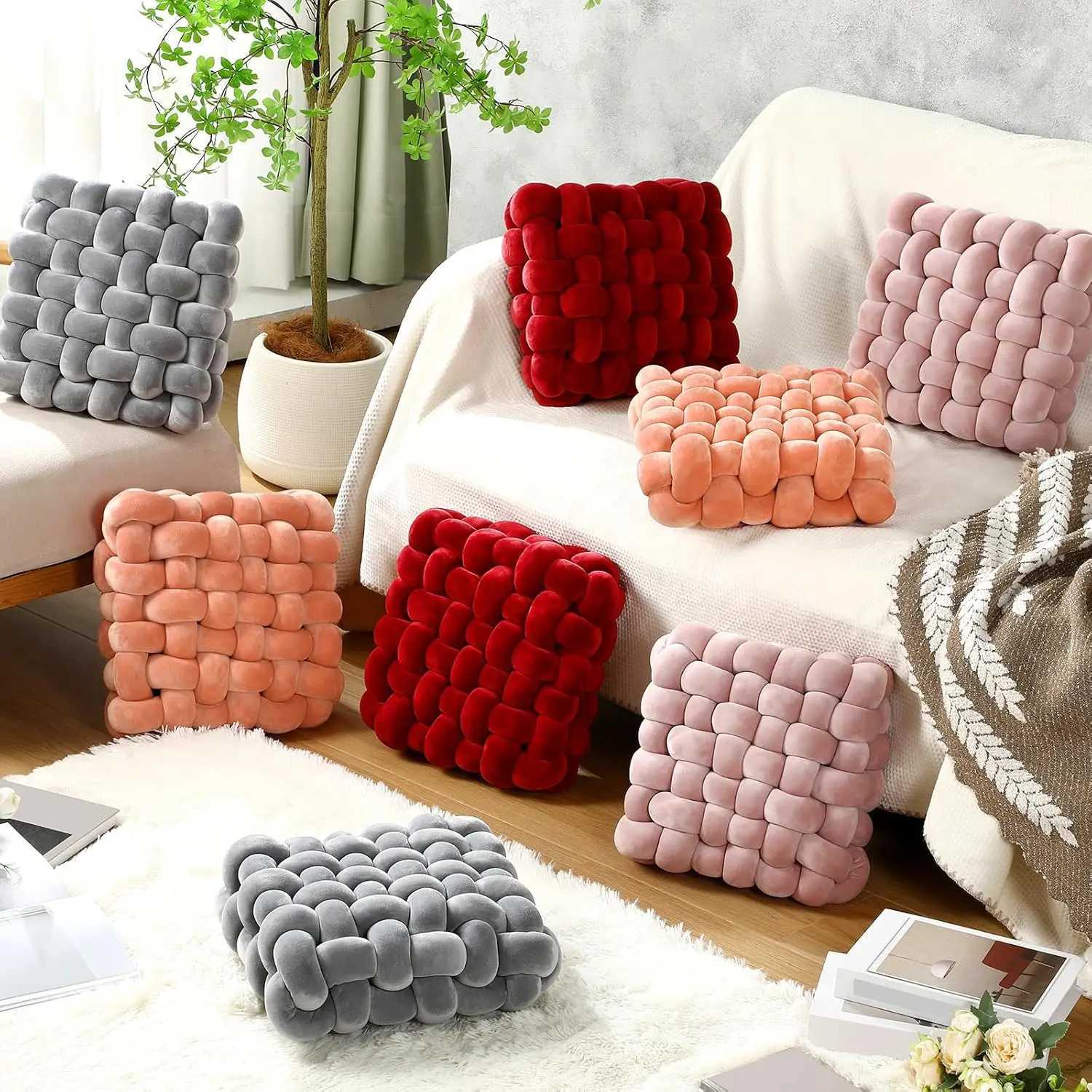 Knotted Square Cushion Nordic Aesthetic Stuffed Pillow Office Chair Decorative Plush Pillow Sleeping Back Knot Hand-made Cushion H260323
