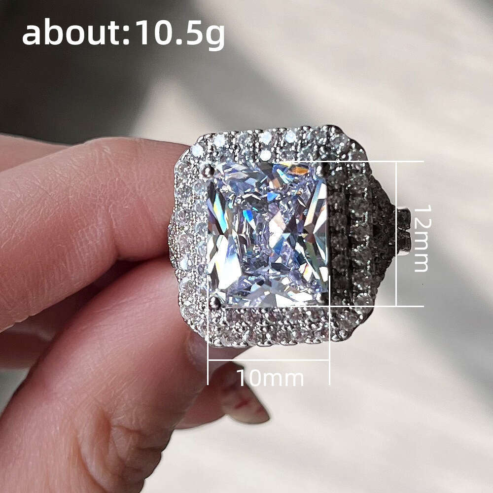 LAZADA New Model Extra Large 10*12 Rectangular Moissanite Wedding Anniversary Gift Ring