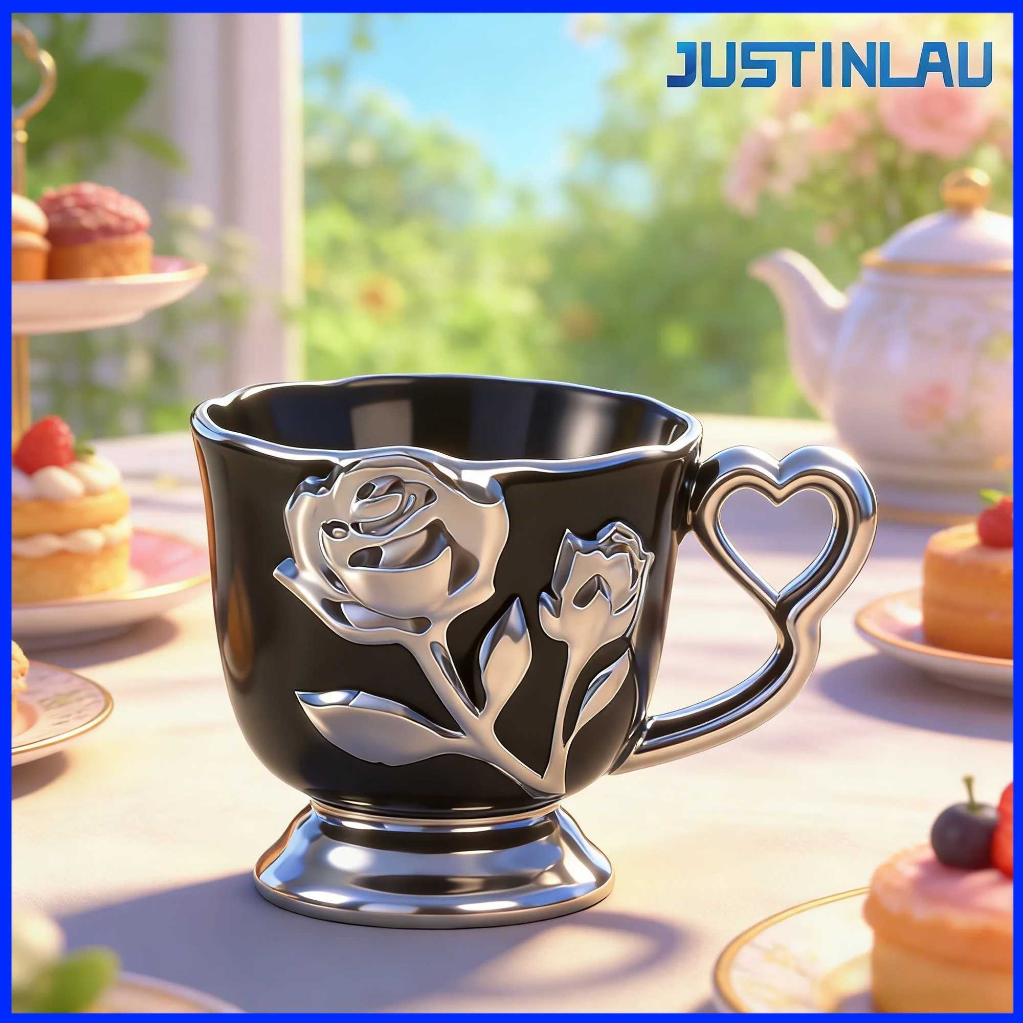JUSTINLAU 450ml Rose Relief Coffee Mug Ceramic Light Luxury Style Retro Rose Carved Cup Desktop Cup A Must-have Gift for Couples H260323