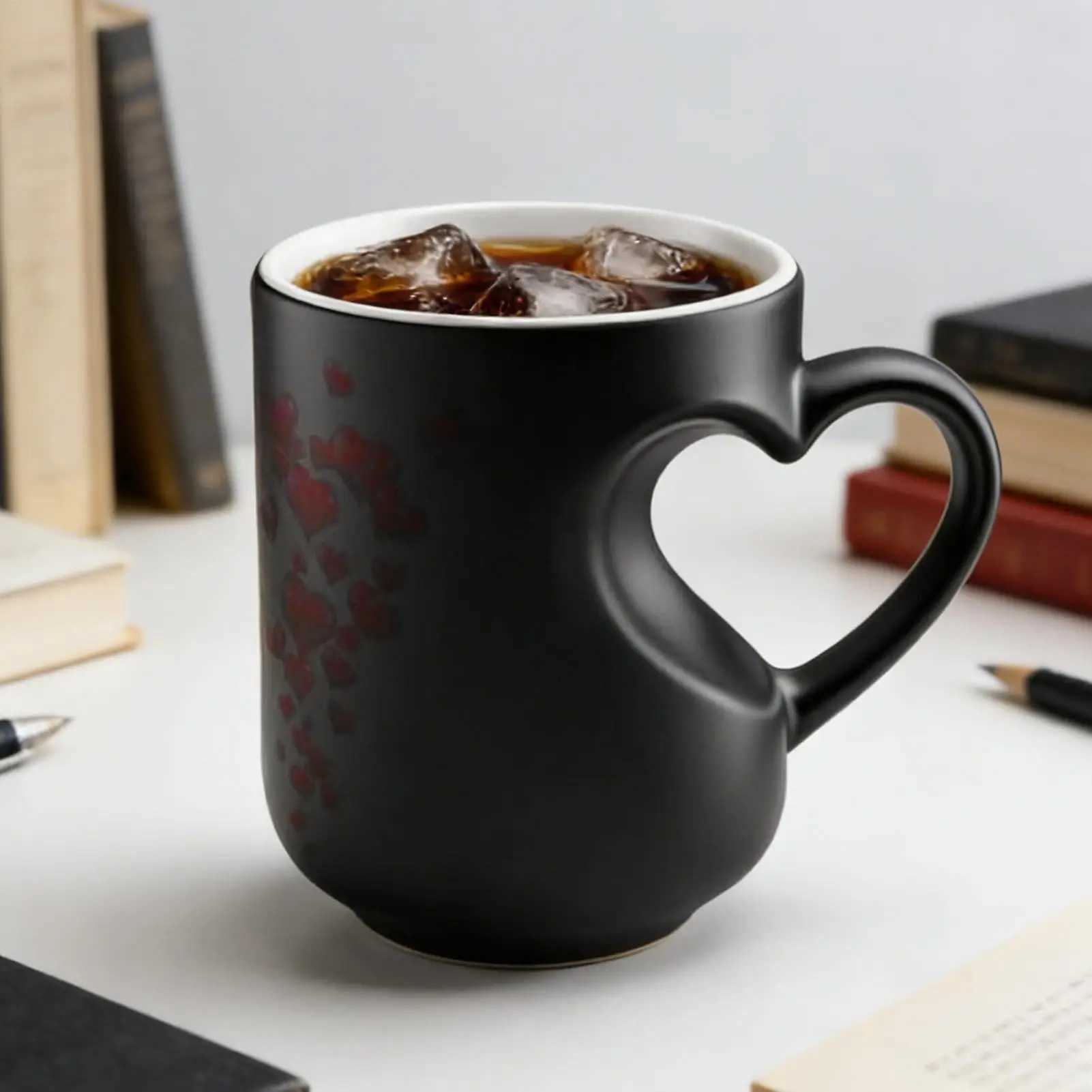 Color Changing Mug 325ml Heart Shape Beverage Container Ceramic Novelty Coffee Mugs with Handle for Couples Home Kitchen Travel D260323