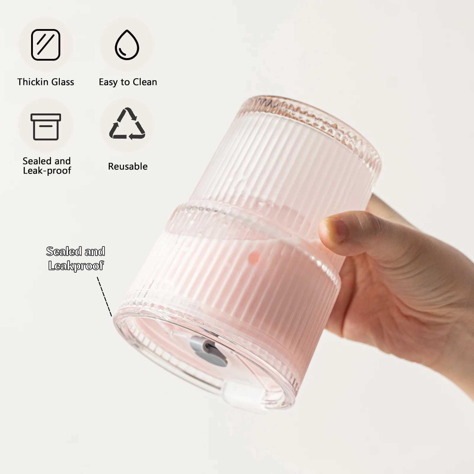 1/2PCS 450ml Stripe Glass Cup Whiskey Glass Transparent Glasses With Lid and Straw Ice Coffee Mug Juice Glass Milk BeerDrinkware D260323