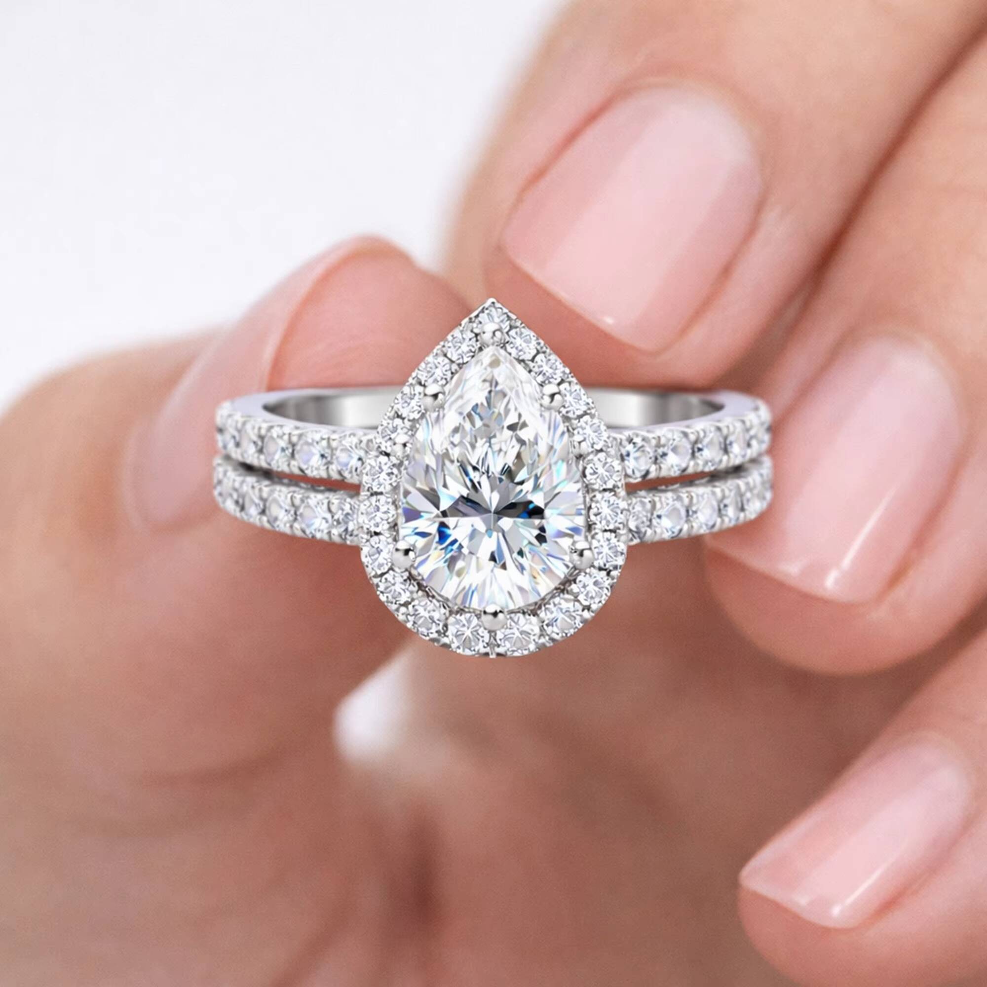 IGI Certified 1ct Pear Shape Lab Grown Diamond Ring Jewelry Set for Women 14K Solid Gold India