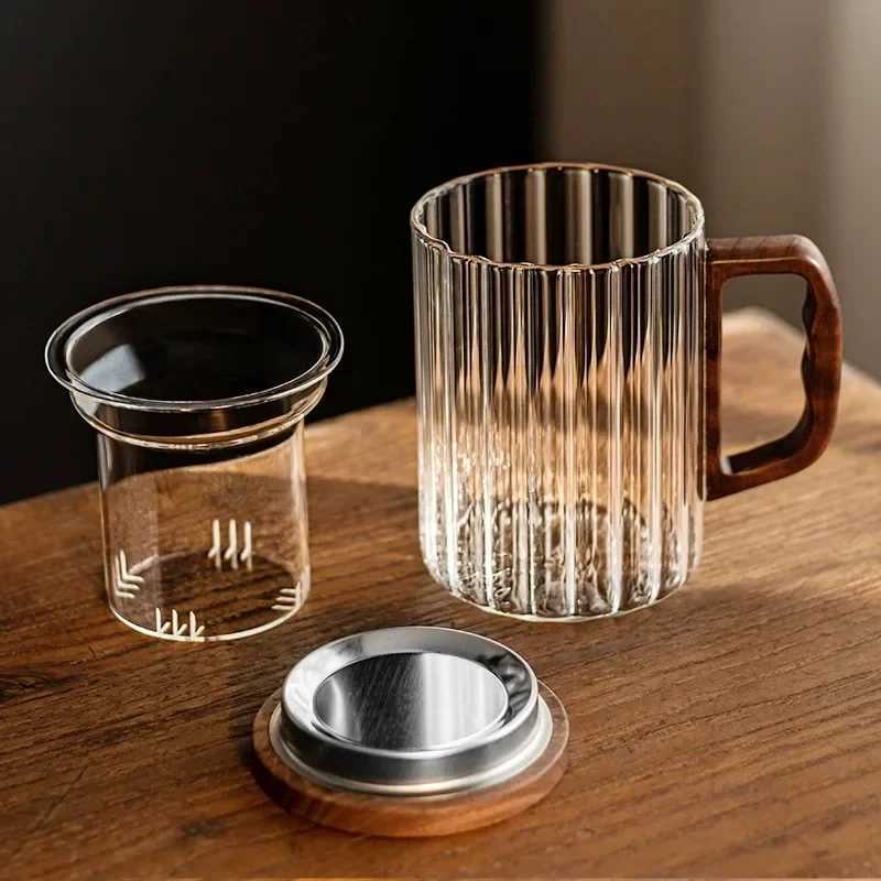 Vertical glass tea separation tea cup Personal office water cup Home filter coffee cup with lid D260323