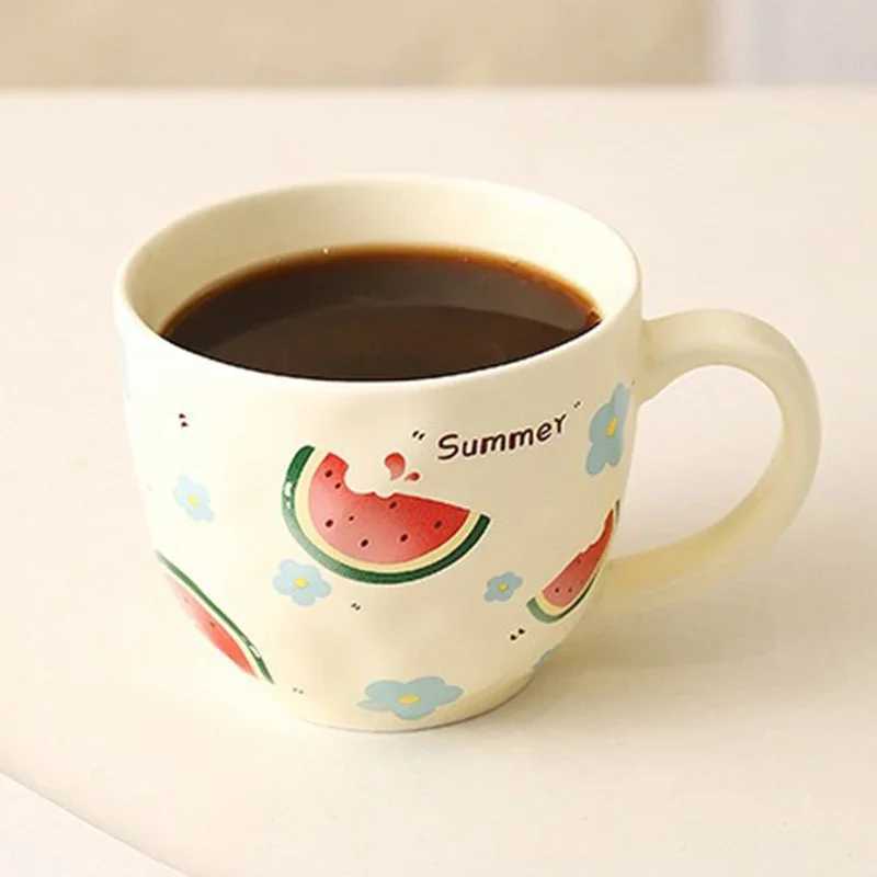 Cute Fruit Pattern Ceramic Mug Strawberry Coffee Cup Oatmeal Breakfast Cup Water Cup Valentines Day Present Couple Water Cups H260323