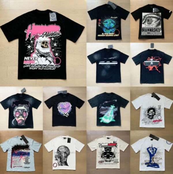 Helles Starly Shirts Vintage Washed Tshirt Designer Hellstra Shirts Mens Womens Gothi Style Punk Printed Streetwear Hip Hop Short Sleeve Round Nek Tee Tops B08