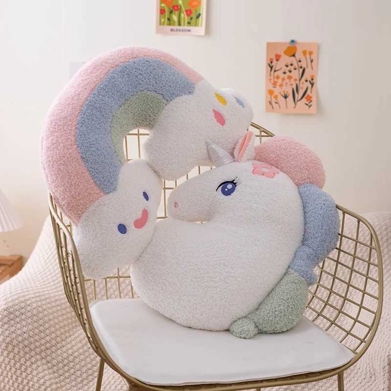 Soft Plush Rainbow Throw Pillow Stuffed Heart Pumpkin Hug Cushion Unicorn Plush Toy Massage Pillow for Girl Bedroom H260323