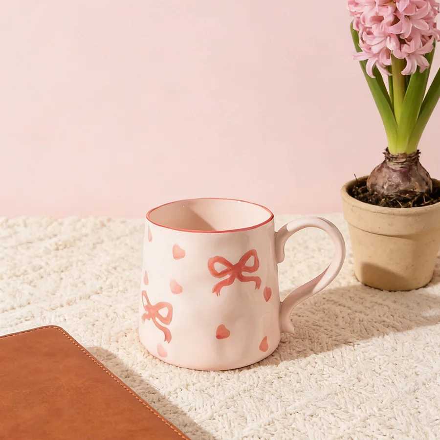 Ceramic cup Coffee cup Water cup Mug Tea cup Cup Dedicated Japanese style Ceramic Floral pattern Couple For home Milk Pure white H260323