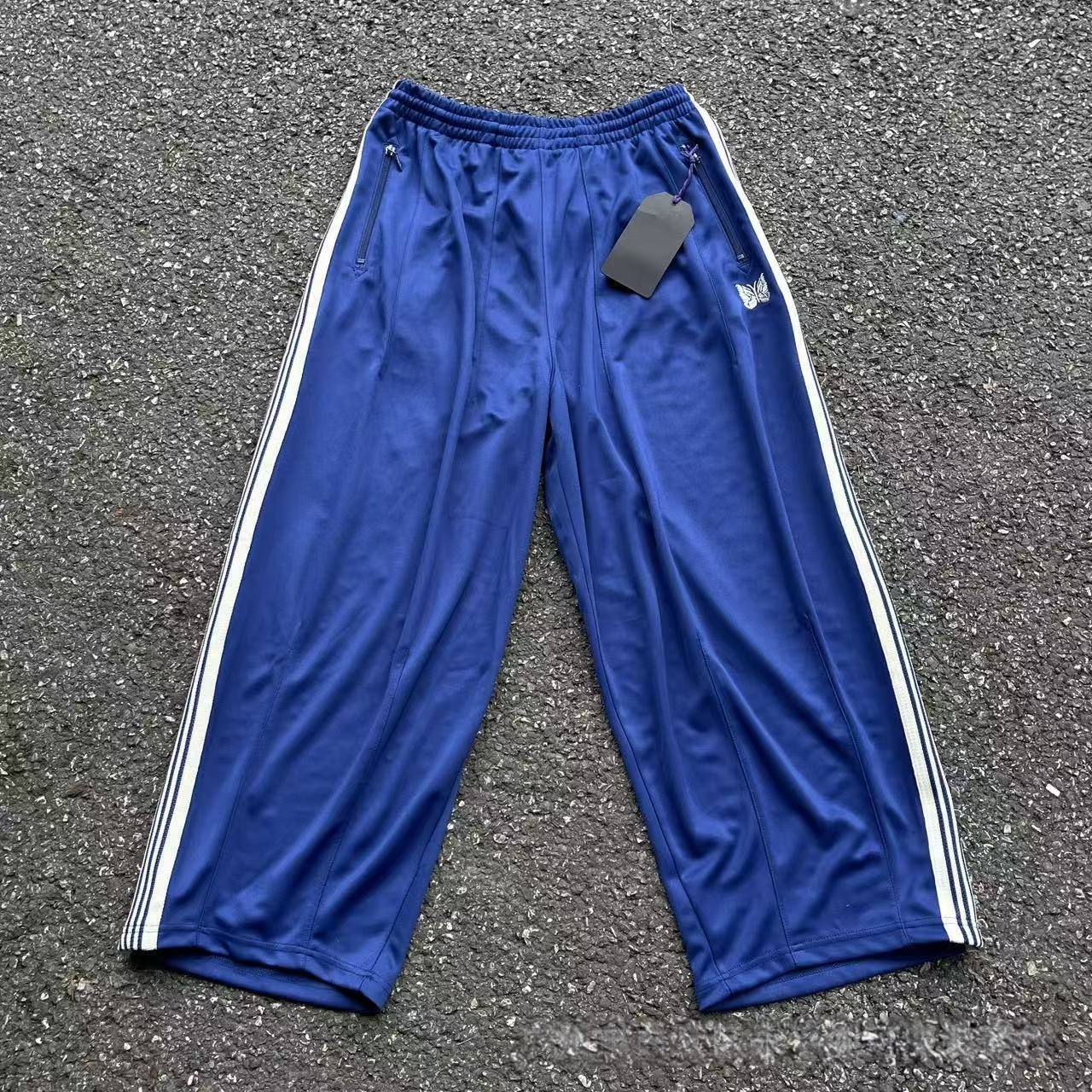 Needles Men's Shorts Cotton Casual short Pants Oversized Navy Blue Wide jorts Embroidered Butterfly Track Sports baggy sweatpants