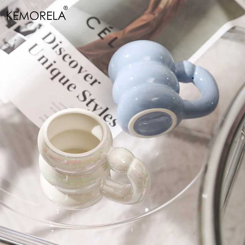 KEMORELA Ceramic Mug with Handle Cute Circle Bubble Design Coffee Cup for Breakfast Milk Juice Tea Microwave Safe Water Drink D260323