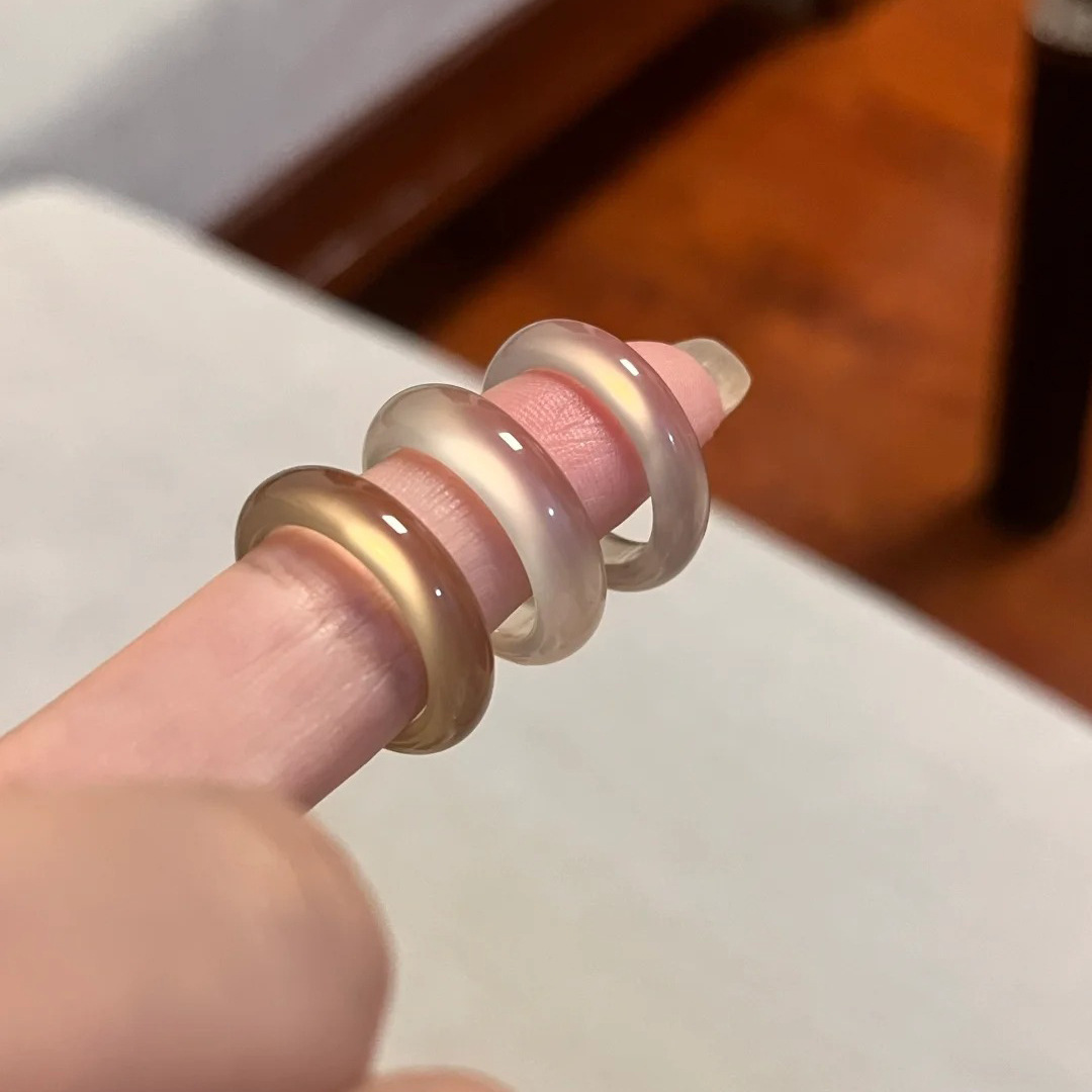 Ice White Natural Brazilian Agate Band Handheld Running Chalcedony Pair Ring Jade Artifact Wholesale ddmysept
