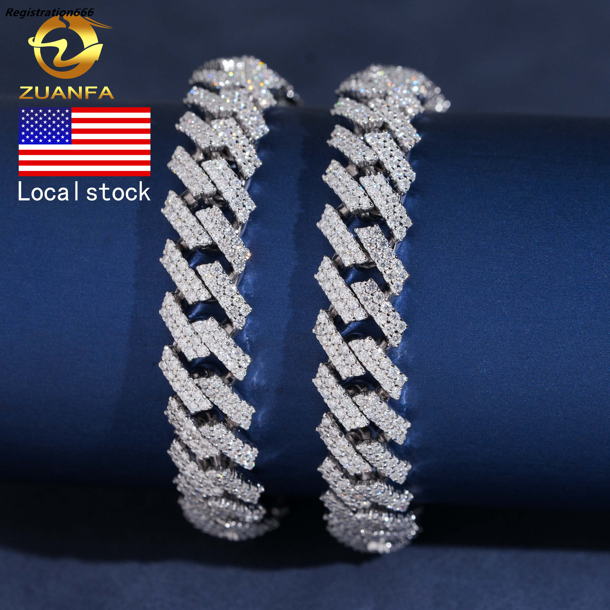 USA Local Fast Shipping 12MM Custom Hip Hop Jewelry Iced Out Diamond 925 Silver VVS Moissanite Cuban Link Chain Bracelet