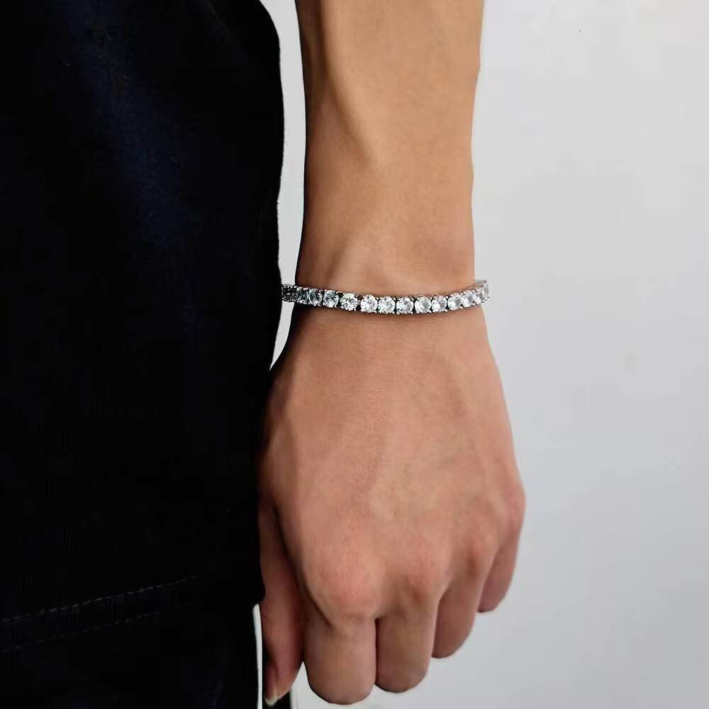 Lanxin Mens European and American Style Moissanite Round Brilliant Cut Tennis Bracelet Hip-Hop Trend Party High Quality