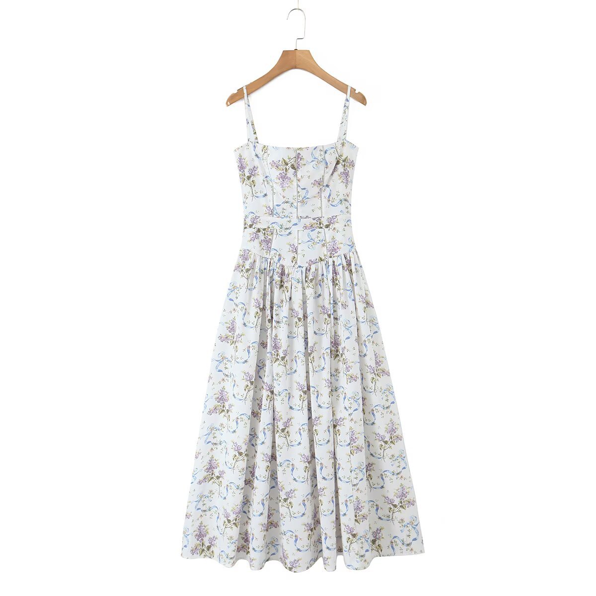 2026 Hot selling French style vacation gentle style floral waist cinching strapless mid length camisole dress for women free shipping