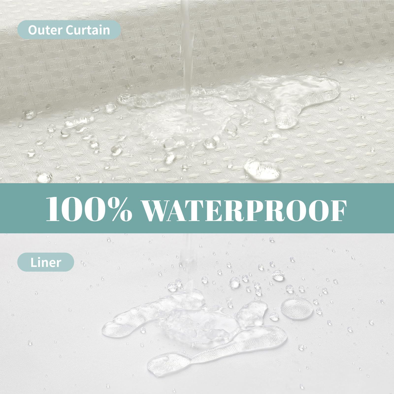 YL-38382 Waffle Double-Layer Large Buckle Bathroom Polyester Shower Curtain with Partition and Waterproof Lining