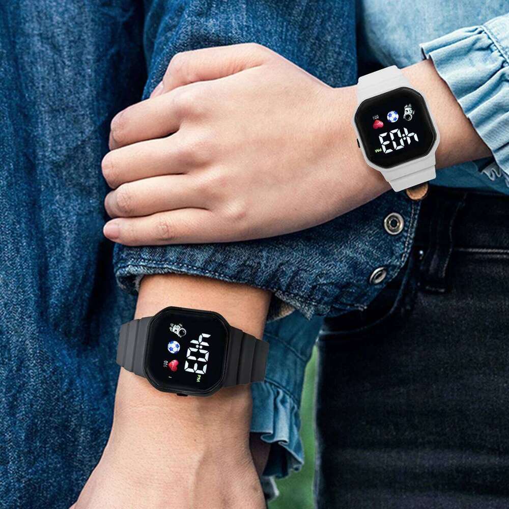 Two Sets of kids Watches Multi-color Simple Football Student Sports Watch Men's and Women's LED Touch Screen Clock