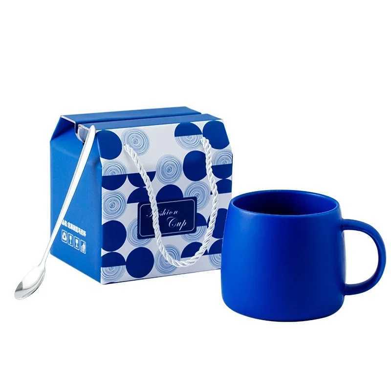 500ml Ceramic Mug Gift Package Blue Coffee Cup Creative design Splash ink Breakfast Oatmeal Cup Festival Gift Porcelain Mug D260323