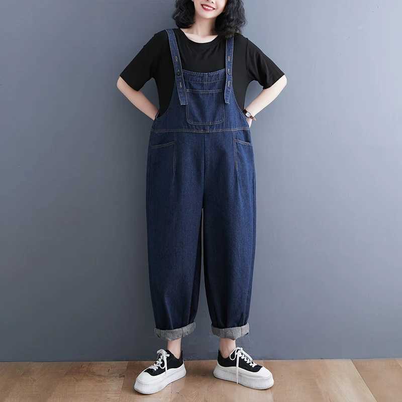 Loose Oversized Mom Jeans Overalls Women Casual Streetwear Wide Leg Denim Jumpsuit Vintage Strap Dungarees Baggy Cargo Pants M260323