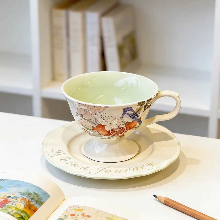 Ceramic cup Coffee cup Water cup Mug Tea cup Cup Dedicated Japanese style Ceramic Floral pattern Couple For home Milk H260323