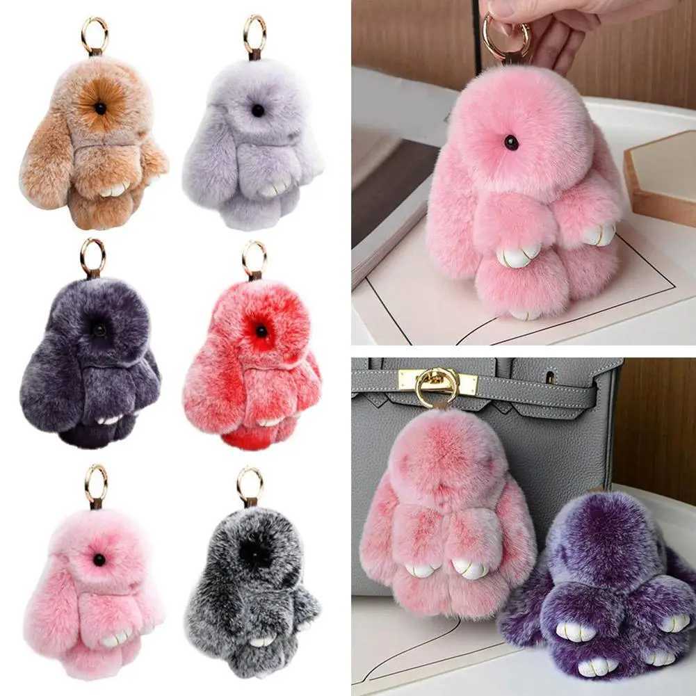Bone Black Bunny Keychain for Girls, Classic Fluffy Faux Fur Rabbit Bag Charm, Plush Stuffed Car Pendant - view 4