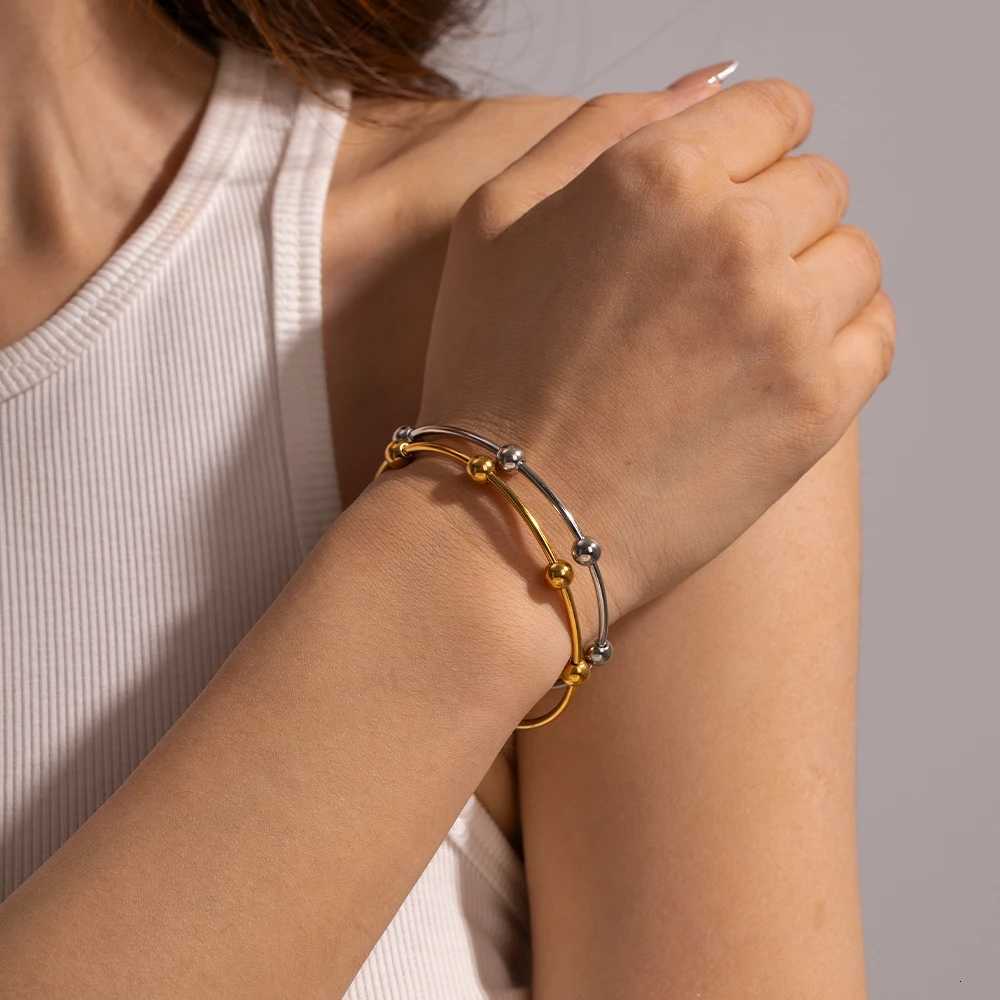 Uworld18k Gold Plated Stainless Steel Jewelry Waterproof Mulit Round Ball Open Bangles for Women Man H260323 - view 4