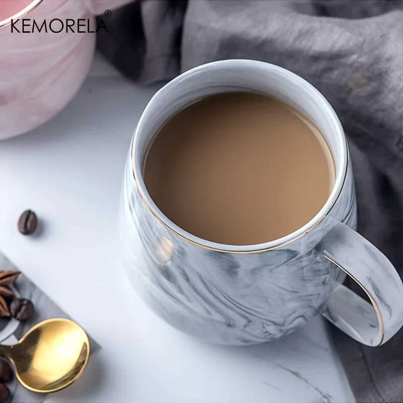 1Pcs Nordic Ins Style Ceramic Mug Marbled Gold Rim Coffee Cup Oatmeal Breakfast Cup Valentines Day present Couple water cups D260323