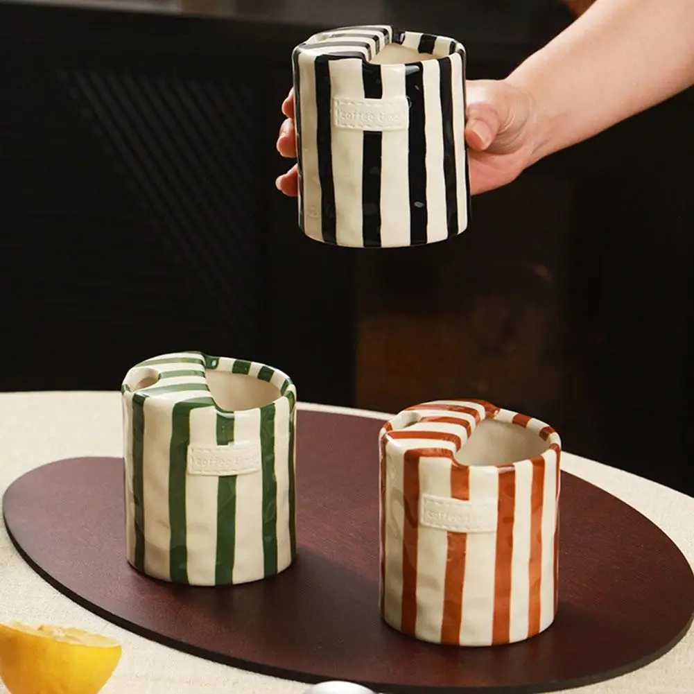Minimalist Striped Hand Drawn Cup And Plate Set 300ml Ceramic Milk Coffee Mug Afternoon Tea Set Household Drinking Accessories H260323