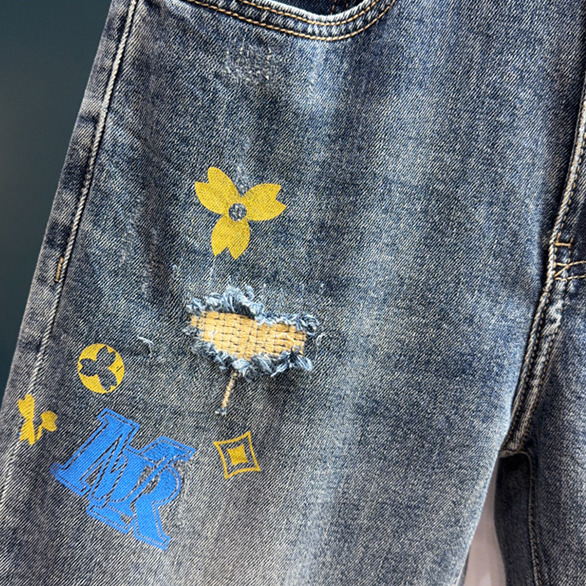 2026 Designer Luxury Jeans High-end Retro Fashion Men's Printed Slim Fit Pants Elastic Tear Street Sports Trend Brand Skateboarding Sports Jeans 