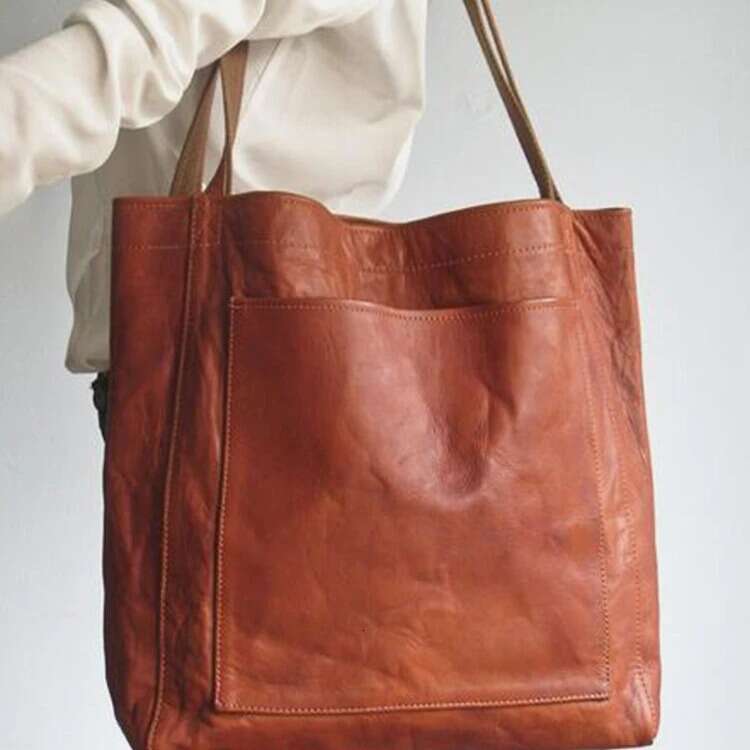Women's Soft Oil Wax Leather Tote Bag With Pocket Large Capacity Vintage New Style Shoulder Handbag Cross-border Supply SENYY