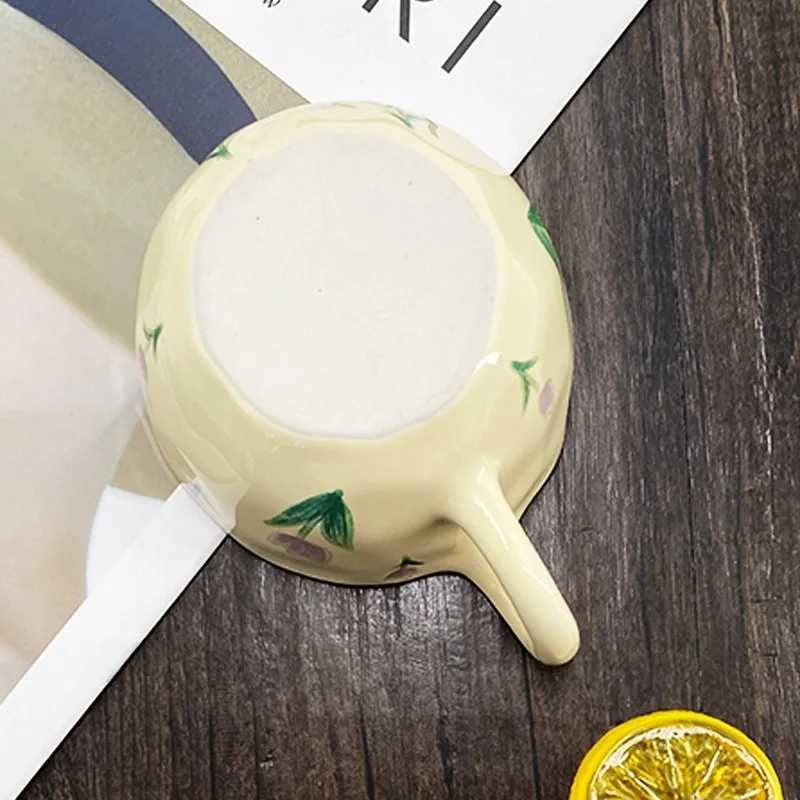Ceramic Mugs Irregular Flower Coffee Milk Yellow Hand Pinched Cups Cute Korean Style Oat Breakfast Juice Black Tea Kawaii Cup D260323