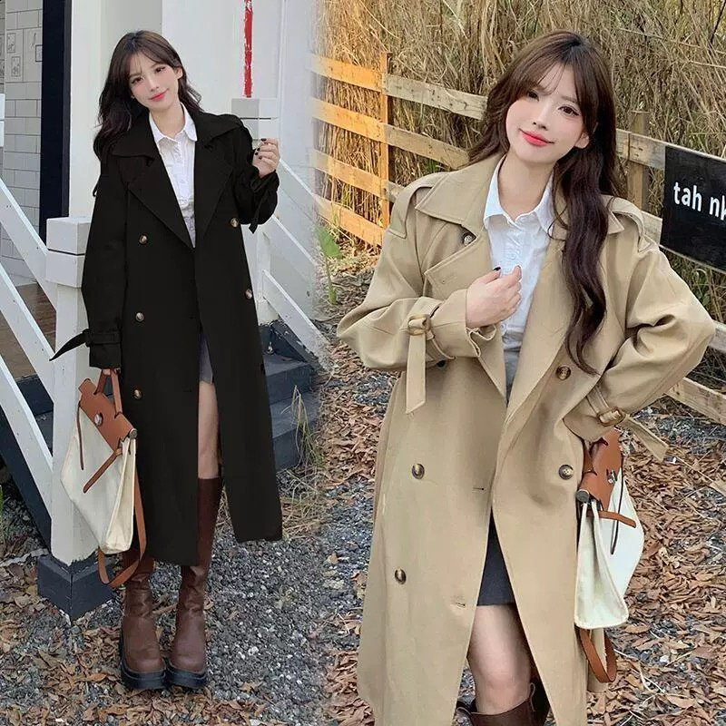 Bornladies Autumn Winter Womens Retro Long Trench Coat Office Lady Loose Belted Waist Fahsion Outerwear Jackets 251029