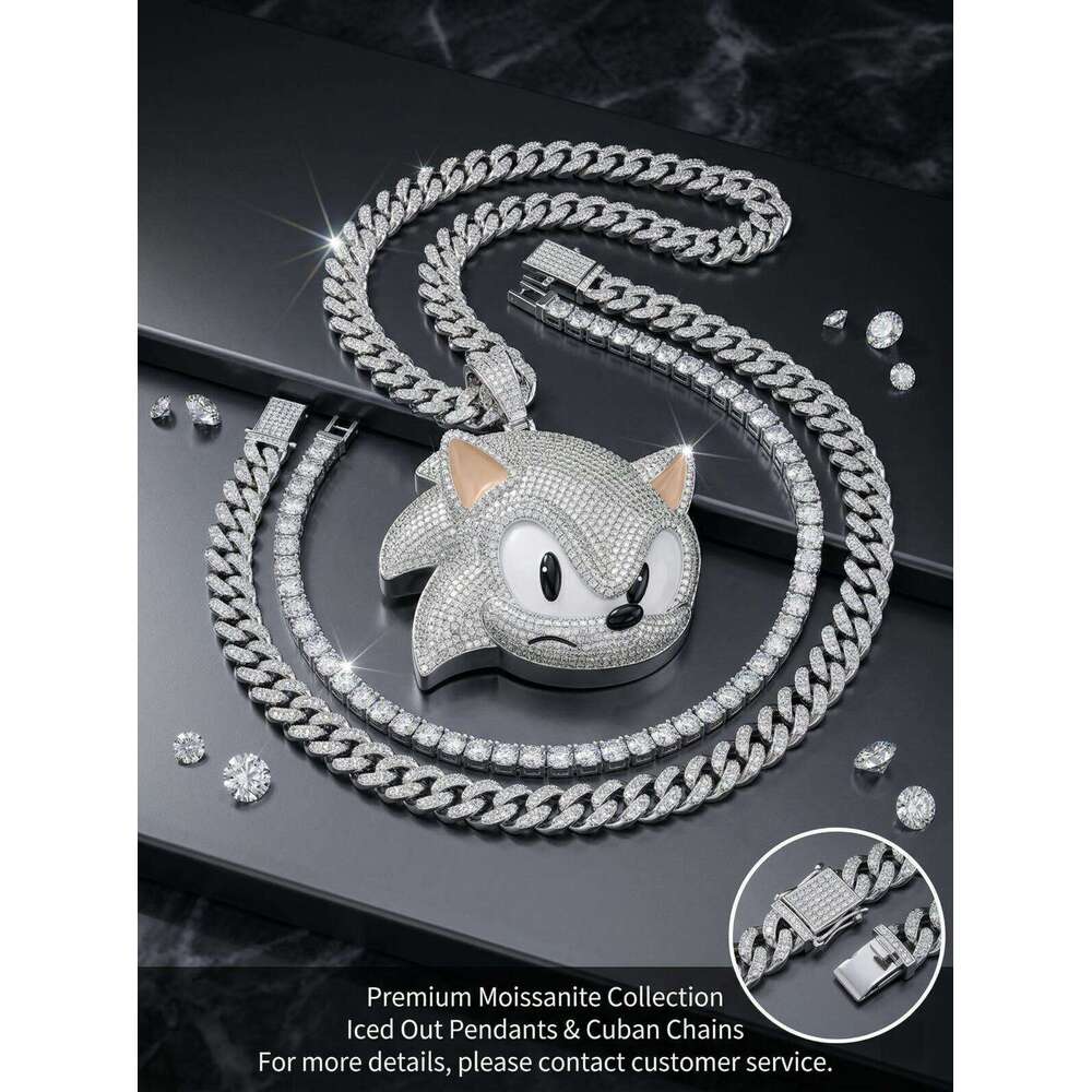 S925 Silver Inlaid Moissanite 36mm Round Photo Pendant Necklace for Man Woman