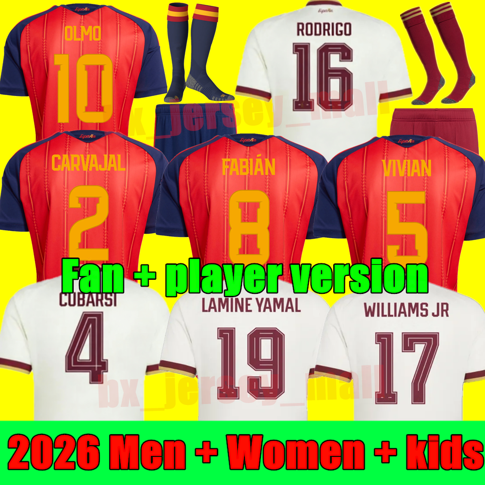 2026 Spain LAMINE YAMAL Soccer Jerseys 2025 2026 Home WILLIAMS JR MORATA FABIAN JOSELU OLMO Spanish Espana Football shirt RODRIGO PEDRI CARVAJAL kids kit uniform