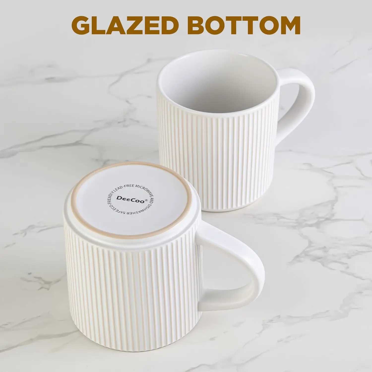 Matte White Ceramic Mugs Set of 4 12 Ounce with Handles Dishwasher and Microwave Safe for Coffee Tea H260323