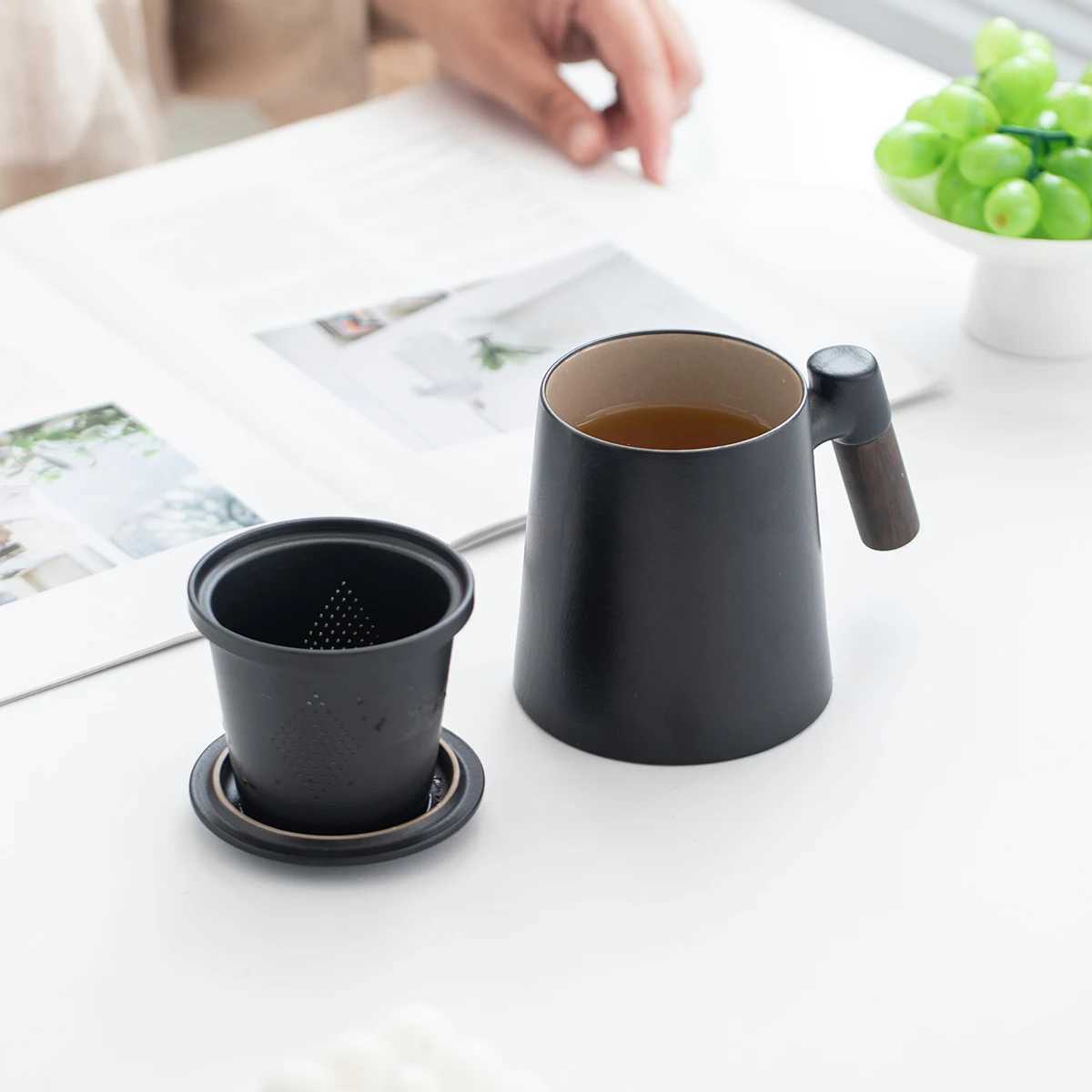 3-piece set of ceramic tea cups mugs with lids filtered tea water separation coffee cups beverage cups D260323