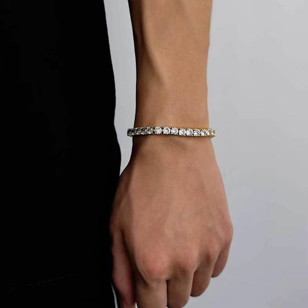 Lanxin Mens European and American Style Moissanite Round Brilliant Cut Tennis Bracelet Hip-Hop Trend Party High Quality