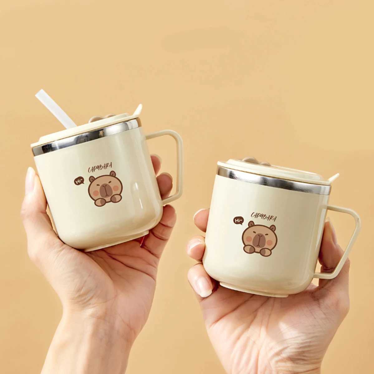 WORTHBUY Cute Capybara 316 Stainless Steel Kid Water Cup With Straw 270ml Double Wall Insulated Mug Leak-proof Milk Coffee Cup D260323