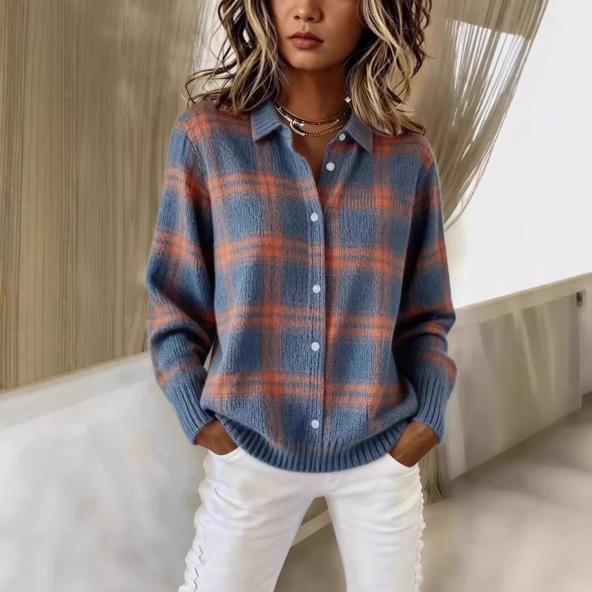 New Best-selling Women's Shirt Collared Cardigan Knitted Jacquard European And American Style Polo Designer T-shirt Designer Hoodie Christmas Autumn/winter Top