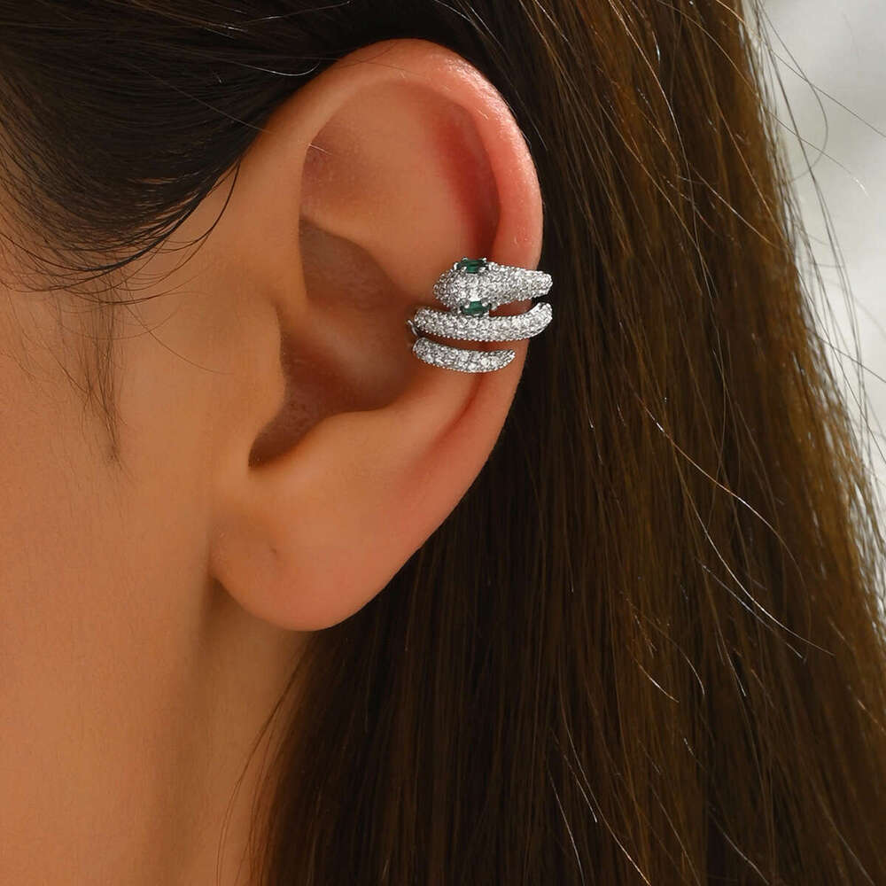 Earrings Green Eyed Snake Without Ear Holes Ear Bone Clip High End Feel Light Luxury Personality Retro Snake Cross-border Earrings Designer Earrings L