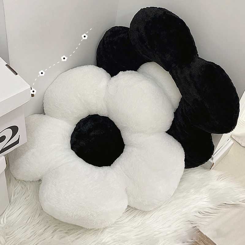 Flower Cushion White Black Flower Pillow Large Sofa Cushions Decorative Cushion Office Chair Sofa Pillow Home Decor H260323