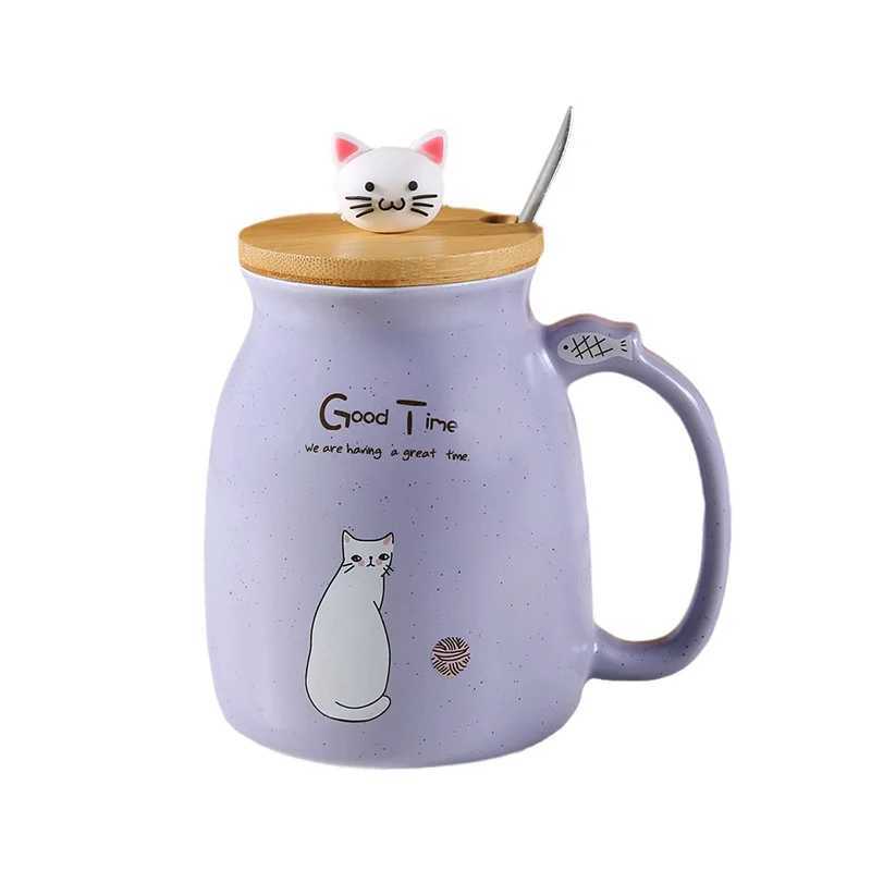 Creative color cat heat-resistant Mug cartoon with lid 380ml cup kitten coffee ceramic mugs children cup office Drinkware gift D260323
