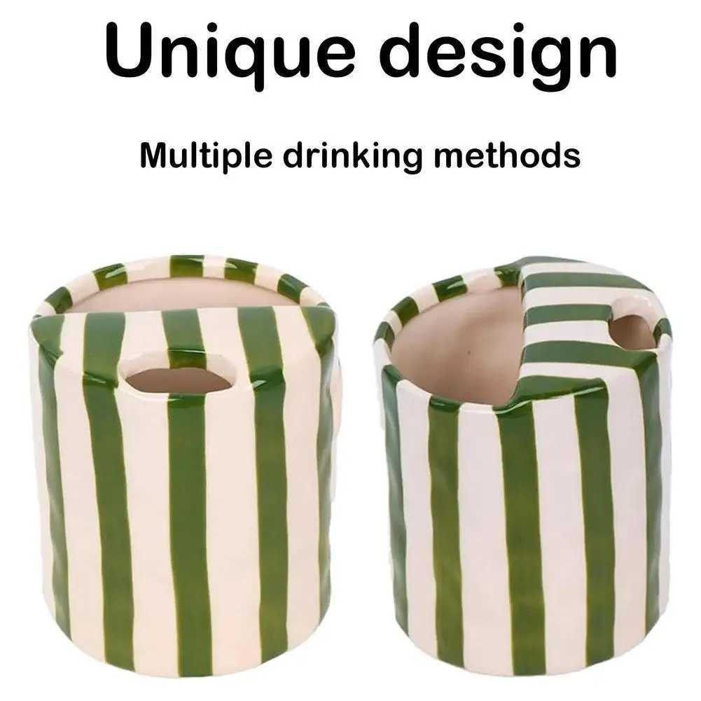Minimalist Striped Hand Drawn Cup And Plate Set 300ml Ceramic Milk Coffee Mug Afternoon Tea Set Household Drinking Accessories H260323