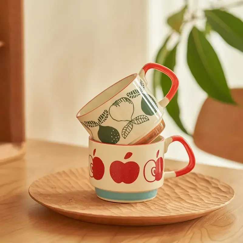 laysda 300ml Japanese Flower Coffee Mug Set Retro Ceramic Milk Oats Mug Office Water Handgrip Cup Kitchen Party Drinkware Set H260323
