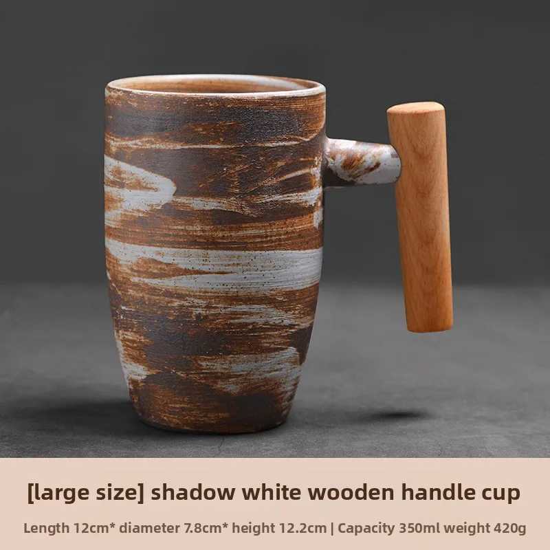 1PC Creative wooden handle coarse pottery coffee cup Japanese retro ceramic mug vintage tea cup D260323