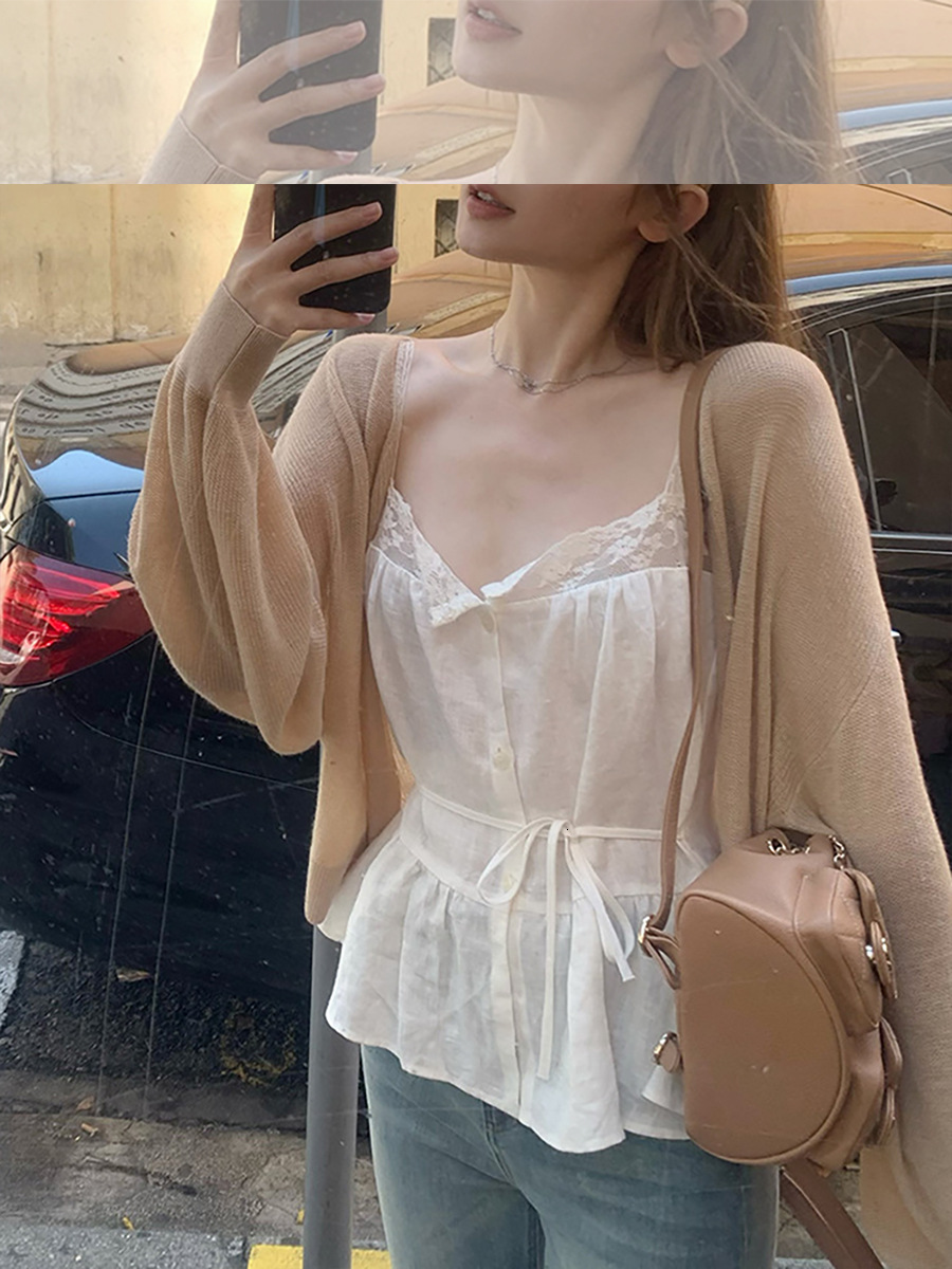 In The Evening The Addictive Touch Of Polo The Designer T-shirt Lantern Sleeves Of Designer Hoodie This Soft Cloud-like Cardigan Top Solid Color Elegant Lightweight