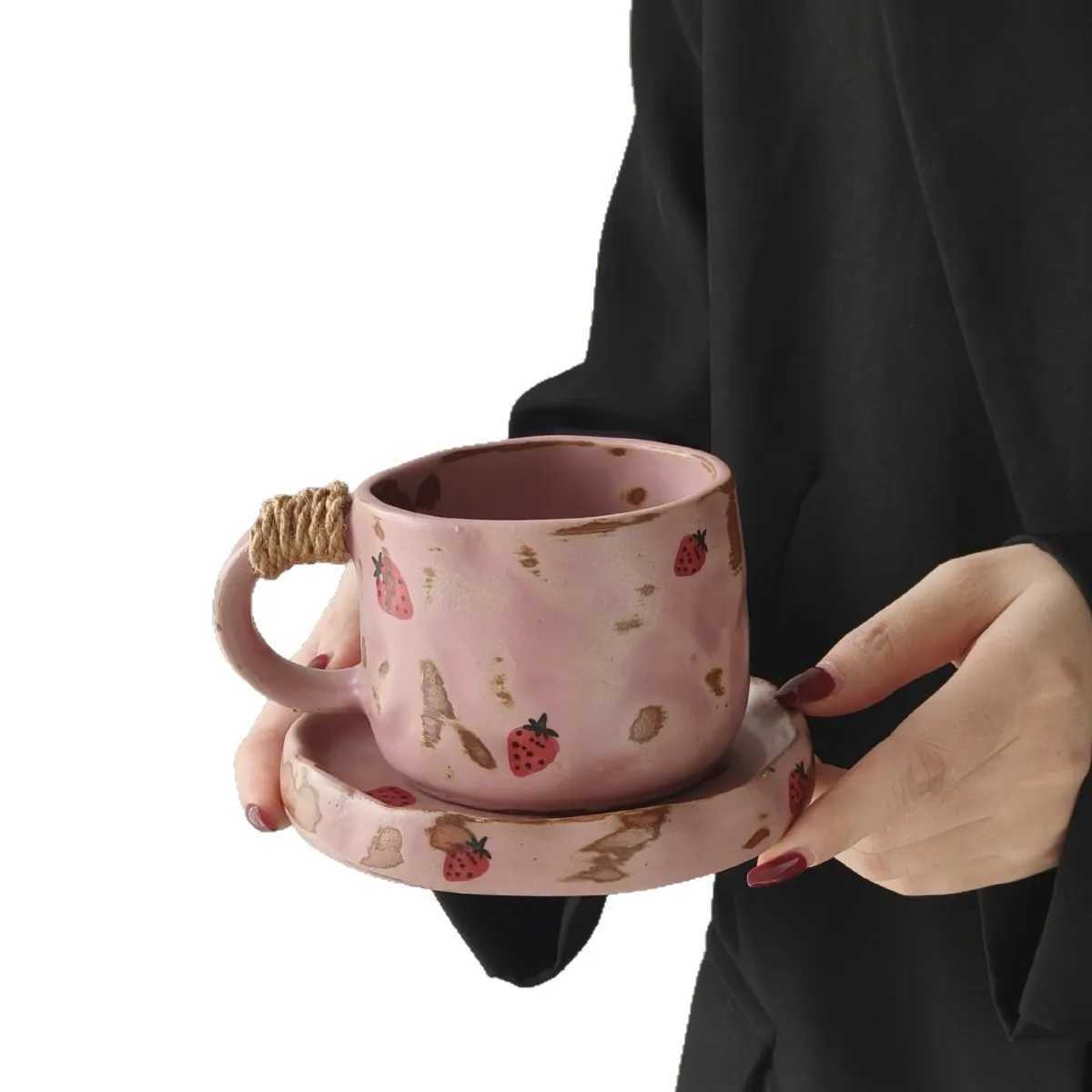 Fruit Pattern Ceramic Coffee Cup Saucer Set Aesthetic Breakfast Mug New Arrival High-end Drinkware H260323