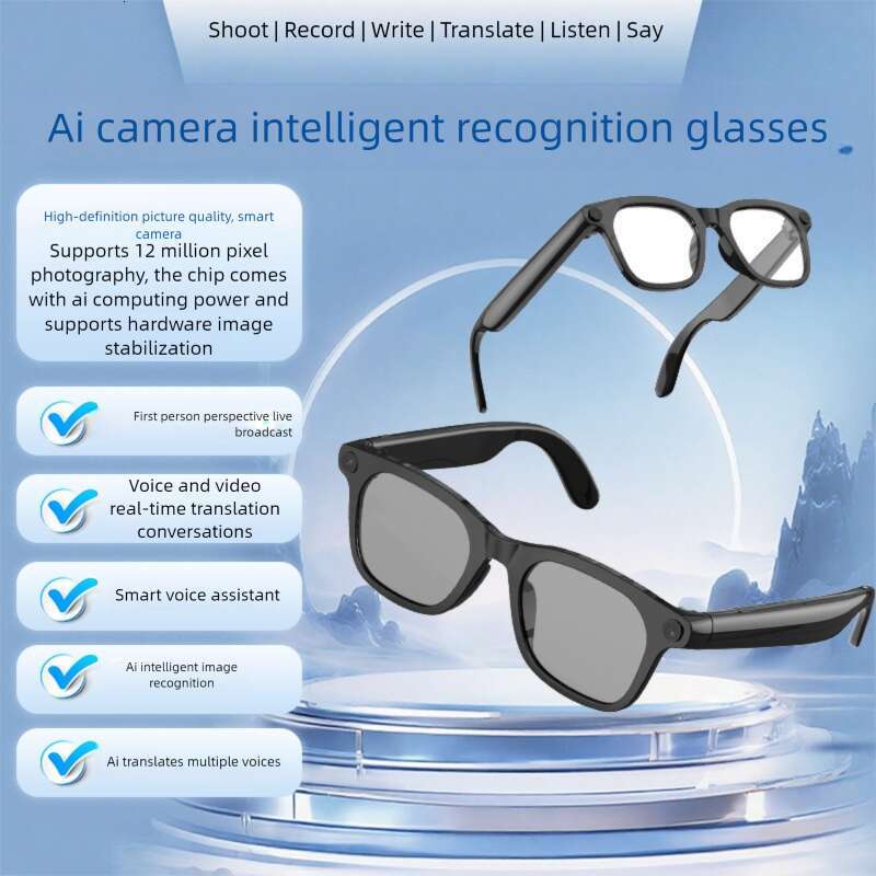 Smart AI Bluetooth Glasses 12MP HD Camera, First-Person Live, Anti-Shake Photo & Video, Long Battery Life, Wearable (Original Factory) CKS