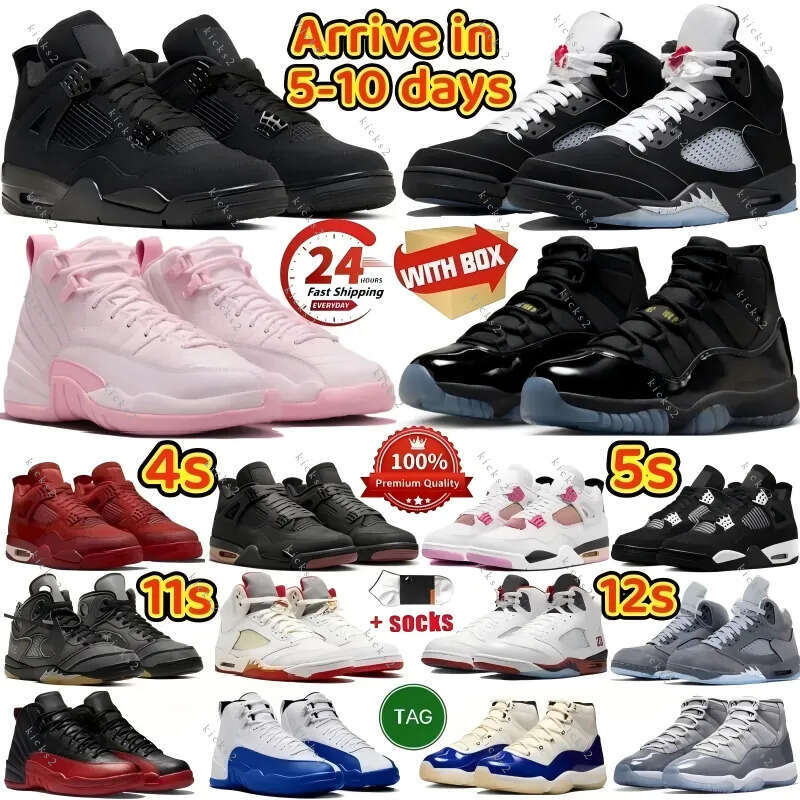 Designer Basketball Shoes 4s 5s 11s 12s Black Cat Metallic Reimagined Gamma Blue Wolf Grey White Cement Pink Thunder Flu Game Fire Red Mens Womens Trainers